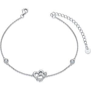 Clear Stethoscope 925 Silver Heart Charm Bracelet with Birthstone Crystals